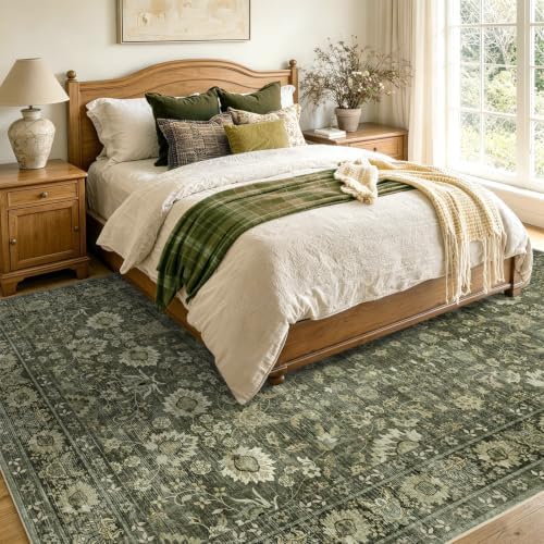 9x12 Ft Extra Large Area Rugs for Living Room, Soft Non-Slip Machine Washable Rug, Vintage Stain Resistant Carpets for Bedroom Nursery Dining Room Home Decor (Green) - Image 5
