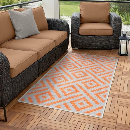 GENIMO Fall Decor Outdoor Rug 3'x5' for Porch, Plastic Door Mat Orange Grey - Image 3