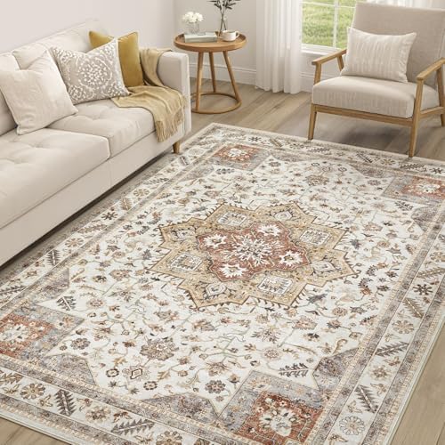 cotiled 5x7 Area Rug for Living Room, Washable, Traditional, Golden Taupe by COTILED