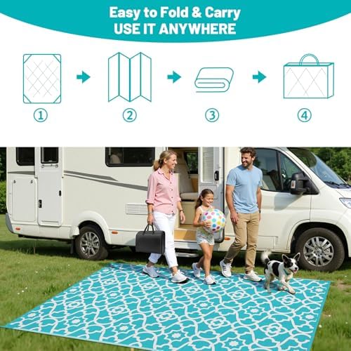 HEBE Waterproof Outdoor Rug 6'x9', Geometric Reversible Plastic Patio Rug - Image 5
