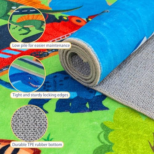 Kids Rugs for Playroom 9x12 ft - Non-Slip Car Rug Play Mat Dinosaur - Image 5