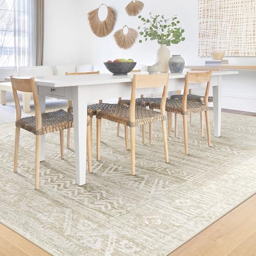 6x9 Area Rugs for Living Room: Washable Moroccan Geometric Boho Rug Farmhouse Non Slip Stain Resistant Large Rug Low Pile Soft Carpet for Bedroom Dining Room Home Office Kids Room (Ivory Beige,6'x9') - Image 3