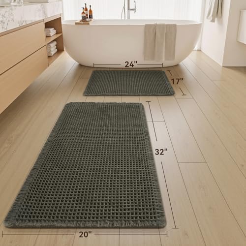 Upgraded Waffle Bath Mat Set of 2 Absorbent Bathroom Mat 17"x24" + 20"x32" - Image 2