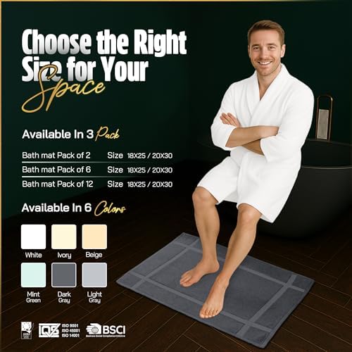 Pearl Linens 2 Pack Cotton Bath Mats for Bathroom, 20" X 30", Dark Grey - Image 5