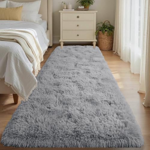 Noahas 2x8 Grey Fluffy Soft Runner Rug Non-Slip for Bedroom Dorm Hallway by ModernHomeDecor