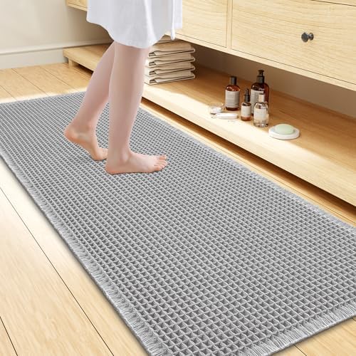 Smiry Waffle Bath Mat 60X24, Extra Soft Absorbent Bathroom Rugs, Light Grey by Smiry