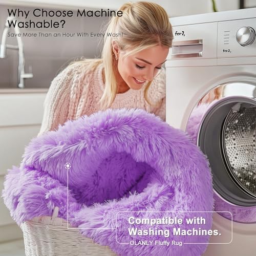 OLANLY 3x5 Machine Washable Small Bedside Rug, Soft Fluffy Shaggy Rugs for Living Room, Bedroom, Indoor Floor Carpet for Kids Girls and Boys, Preppy Dorms, Nursery, Home Decor Aesthetic, Purple - Image 2