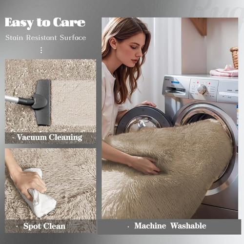 2x6 Runner Rug for Bedroom: Fluffy Shag Soft Washable Rugs Small Fuzzy Plush Indoor Carpet for Hallway Bedside Dorm Kids Girls Boys Room (Camel, 2'x6') - Image 4