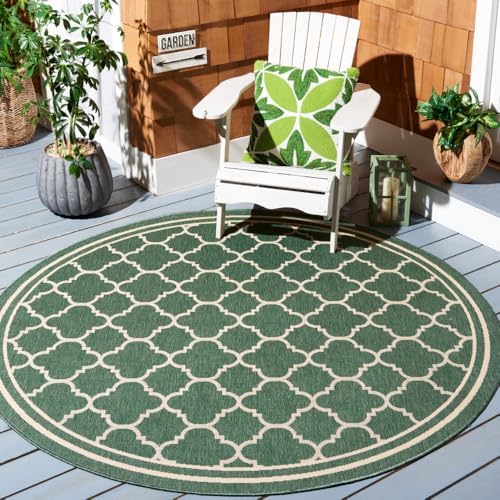 SAFAVIEH Courtyard Outdoor Round Rug 6'7", Dark Green & Beige CY6918-322 by Unknown