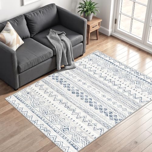 Miukiki 4x6 Washable Area Rug Non Slip Rug for Living Room Blue by Miukiki