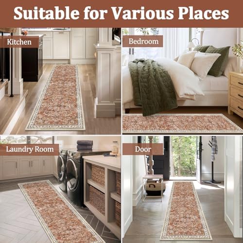 Yamaziot 2x6 Washable Hallway Runner Rug Non Slip Floral Carpet, Brick-red - Image 6
