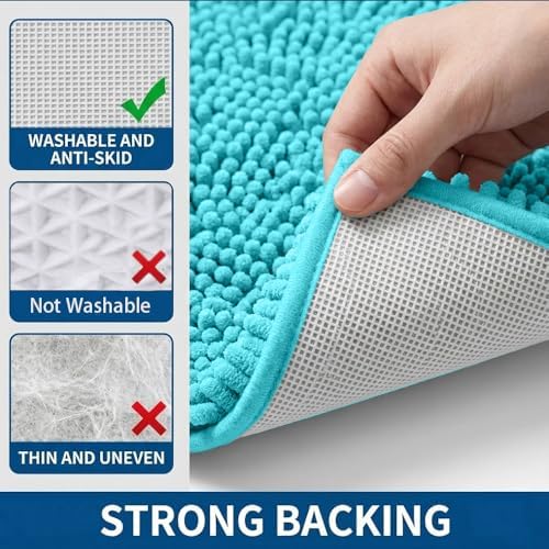Bathroom Rugs Sets 2 Piece,Super Absorbent Chenille Bath Mats and U-Shaped Toilet Rug,Strong PVC Non Slip Backing,Microfiber Washable Dry Quickly Bath Mats for Bathroom(20"x32"+20"x20"U, Light Blue) - Image 5