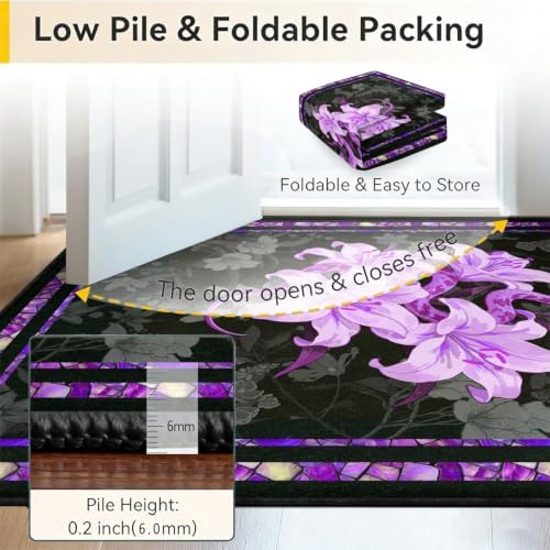 Gothic Snake Area Rug 7x9 Purple Floral Washable Floor Mat - Image 5