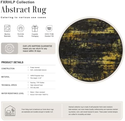 Round Area Rug Living Room: 8 ft Modern Washable Indoor Carpet - Image 2