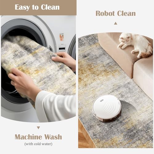 2x5 Runner Rug Washable Abstract: Non Slip Kitchen Floor Mat Grey/Yellow - Image 3