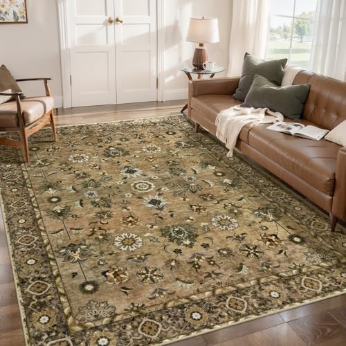 Tangsoo Brown 4x6 Washable Area Rugs for Living Room, Indoor Non Slip Rug by Tangsoo