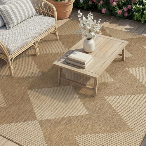 MontVoo-Outdoor Rug Carpet Patio Rug 8x10 Polypropylene Indoor Outdoor Rugs for Patio Deck Balcony Porch, Textured Weave, Durable for High Traffic, Fade-Resistant, Boho Geometric Neutral Brown by MontVoo