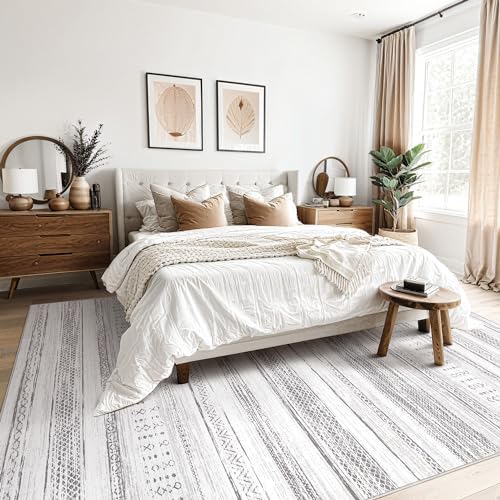 Tortania Area Rug Living Room Rugs - 5x8 Washable Large Soft Neutral Boho Moroccan Bohemian Farmhouse Rug Indoor Floor Carpet for Bedroom Under Dining Table Home Office Decor - Light Grey - Image 2