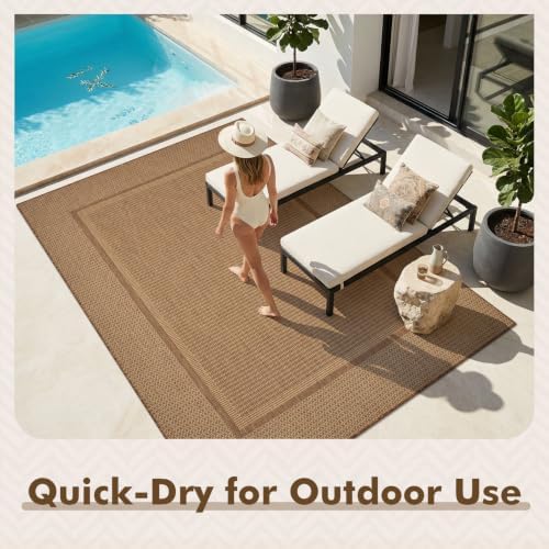 MontVoo-Outdoor Rug-Patio Rug 8x10 ft Polypropylene Indoor Outdoor Rugs Outdoor Carpet for Patio Deck Balcony Porch, Textured Weave, Durable for High Traffic, Fade-Resistant, Modern Neutral Brown - Image 7