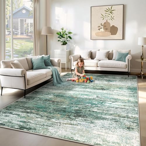 XLUEZ 6x9 Area Rugs for Living Room, Washable Modern Abstract Large Area Rug Neutral Soft Non Slip Kids Rug Stain Resistant Indoor Carpet for Bedroom Nursery Dining Room Playroom(Green, 6'x9') by XLUEZ