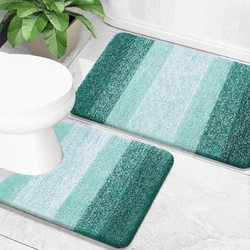 OLANLY Micorfiber Bathroom Rug Set 2 Piece, Soft Bath Mats, Blackish Green by OLANLY