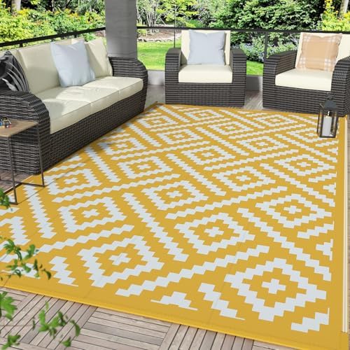 GENIMO Outdoor Rug, Waterproof Plastic Rugs for Patio, 6'x9' Yellow White by GENIMO