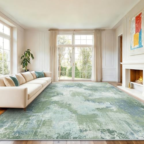 Amada Washable 9'x12' Abstract Area Rug for Living Room Green - Image 2