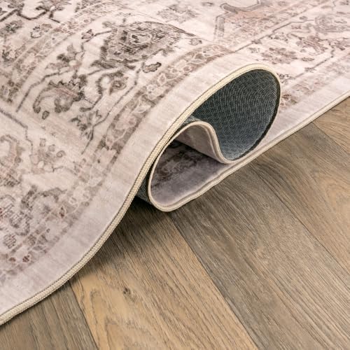 Rugshop Vintage Medallion Washable Non-Slip Runner Rug, 2'x12' Cream - Image 4