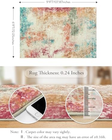 Lahome Abstract 6x9 Area Rugs for Living Room, Machine Washable Ultra Thin Bedroom Rug Stain Resistant, Low-Pile Soft Indoor Modern Colorful Large Throw Carpet for Office Dining Room - Image 6