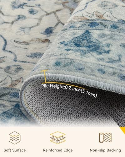 RELEANY Washable Area Rug, 3'x4', Blue/White/Gray - Image 2