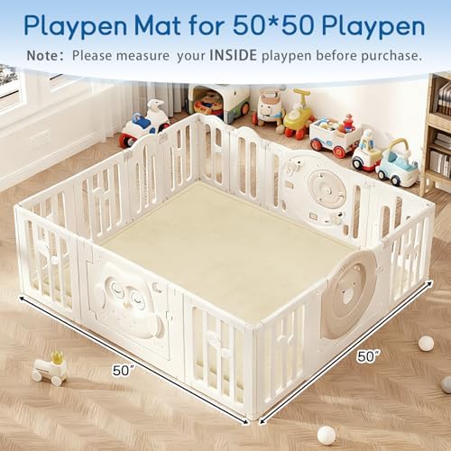 Baby Play Mat for Floor Nursery Rug Muscle Mat Area Rug Playroom Rug 50"x50" Playpen Mat Elastic Foam 1.3" Thick Crawling Mat for Babies,Toddlers, Infants, Kids,Light Beige - Image 2