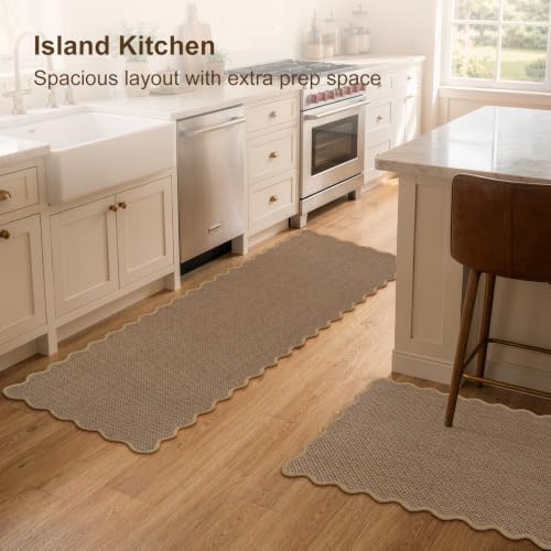 KIMODE Kitchen Rugs and Mats Set of 2 Scalloped Kitchen Mats for Floor - Image 2