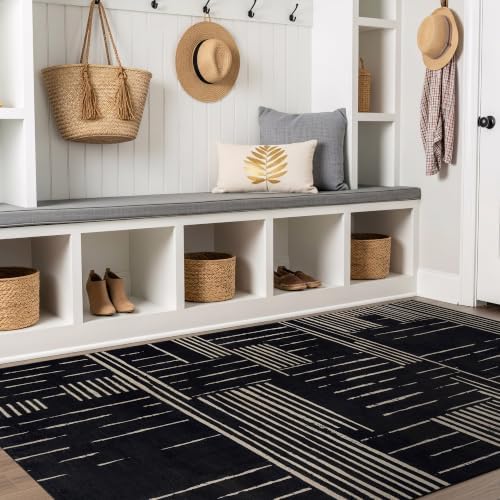 Rugshop Block Stripe Machine Washable Non-Slip Area Rug, 3' x 5' Black by Rugshop