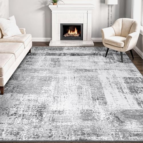 Rugflix 8x10 Area Rugs for Living Room, Washable Grey Large Rug by RugflixAreaRugs