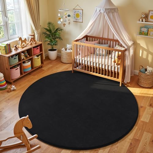 Amearea Black Round Area Rugs 5ft Circle Rugs for Bedroom Living Room - Image 4