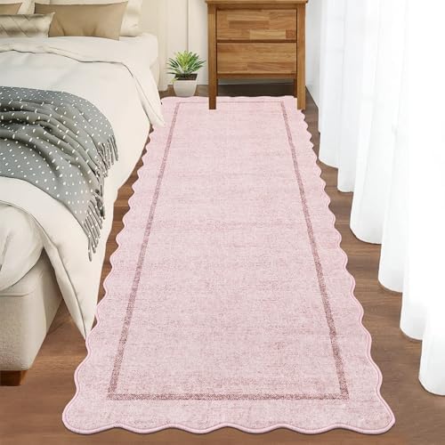 GarveeHome Scalloped Washable Runner Rug 2x6 Non Slip Kitchen Rug, Pink - Image 2