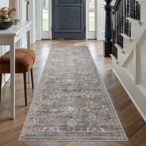Rugxara 2x5 Washable Runner Rug for Hallway Kitchen Entryway, Taupe/Grey