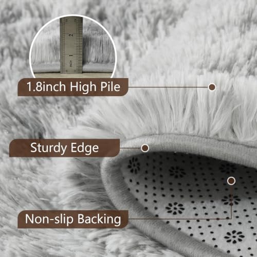 2x6 Tie-dye Grey Fluffy Soft Runner Rug Non-Slip for Bedroom Dorm Hallway - Image 6