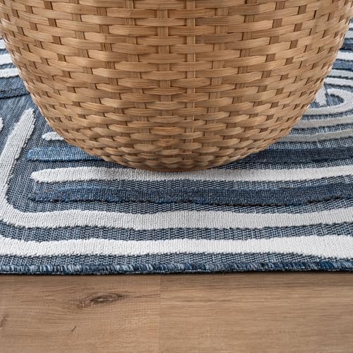 CAMILSON Indoor Outdoor Rug, Navy Blue 9x12 Geometric Arch Striped Large Area Rugs for Patio and Home Areas, Easy-Cleaning Non-Shedding Living Room, Garden and Deck Washable Outside Carpet (9 x 12) - Image 5