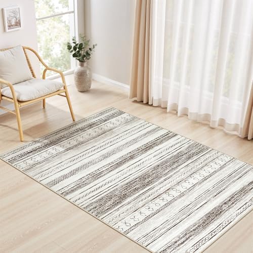 Tortania Area Rug Living Room Rugs - 3x5 Washable Large Soft Neutral Boho Moroccan Bohemian Farmhouse Rug Indoor Floor Carpet for Bedroom Under Dining Table Home Office Decor - Cream Brown - Image 3