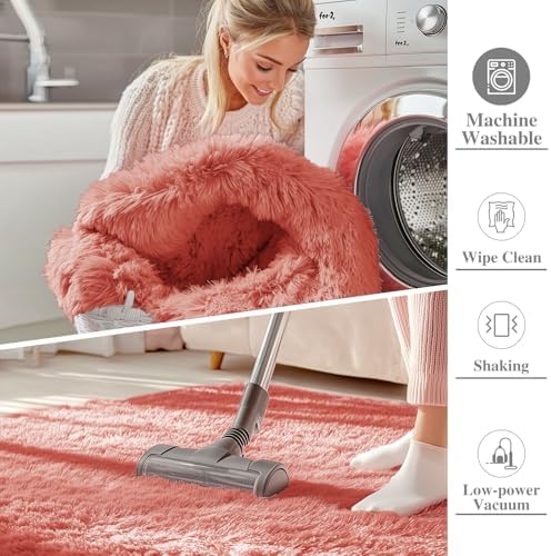 OLANLY 2x5 Machine Washable Runner Rugs for Hallway, Soft Fluffy Shaggy Bedside Rugs for Bedroom, Living Room, Indoor Floor Carpet for Kids Girls and Boys, Home Decor Aesthetic, Rust Red - Image 2