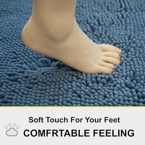 Bathroom Rugs Chenille 3-Piece Extra Soft and Absorbent Shag Bathroom Rugs, Machine Wash Mat, Strong PVC Non-Slip Underside, Plush Carpet Mats (Deep Blue) - Image 4