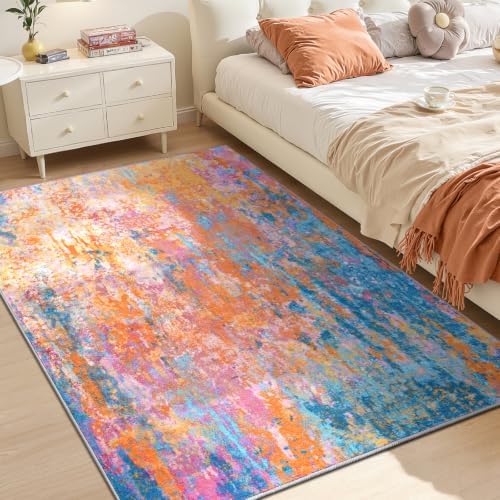 Entryway Rug 3x4 Rainbow Bedroom Area Rug Washable Non Slip Abstract Boho Rugs for Indoor Entry, Kitchen, Classroom, Bathroom, Kids Girls Room, Office, College Dorm Small Carpet - Image 4