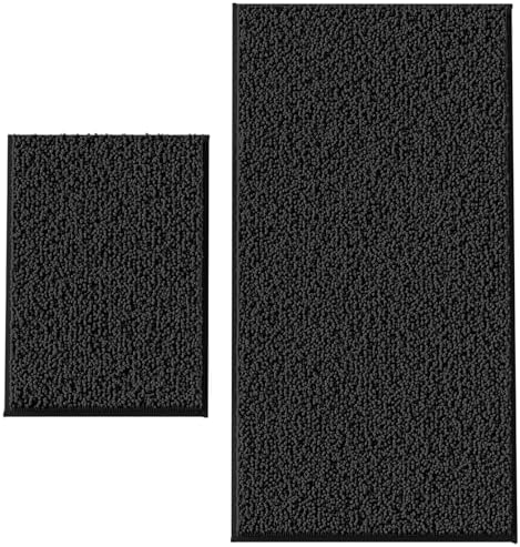 Bathroom Rugs Set 2 Piece Thick Chenille Kitchen Mats,Quick Dry Absorbent Bath Rugs With Non-Slip Pvc Backing,Bath Mats for Bathtub,Bedroom,Living room -Home Decor Large Rugs 47x24+24x16 Inch Black by RUNHELIX
