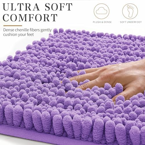 Yimobra Bathroom Rugs Non Slip Washable - Ultra Soft Absorbent Chenille Bath Mat, Quick Dry Shaggy Floor Carpet for Tub Shower, Lavender Home Decor Accessories, 24x17 Inch - Image 3