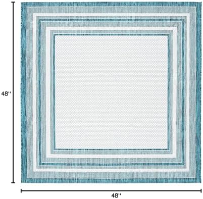 SAFAVIEH Washable Rug Outdoor Courtyard Collection - 4' Square, Ivory & Teal, Non-Shedding & Easy Cleaning, Ideal for Patio, Backyard, Mudroom (CY8475-53512) - Image 2