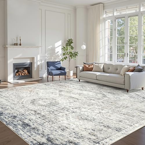 Soalmost 12x15 Area Rugs for Living Room Washable Rug Non-Slip Blue/Ivory by Soalmost