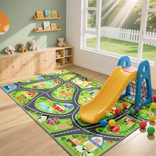 BENRON Farmyard Car Play Rug 4x6 for palyroom, Educational PlayMat for Kids - Image 6