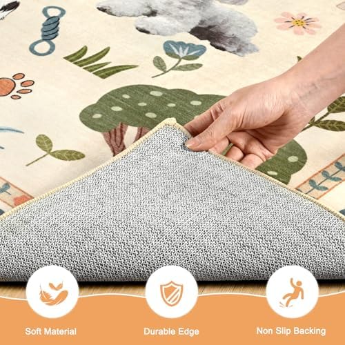ST. BRIDGE 6x9 Living Room Rug, Washable Large Area Rug with Non Slip Backing, Soft Stain Resistant Dog Rugs, Low Pile Animal Indoor Carpet for Kids Room Bedroom Dining Room Home Office, Beige - Image 4