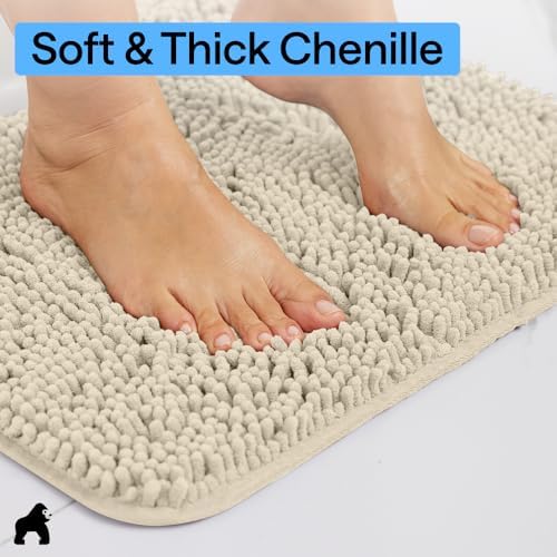 GORILLA GRIP Bath Rug Mat for Bathroom, Absorbent Chenille, 44x26 Sand - Image 4